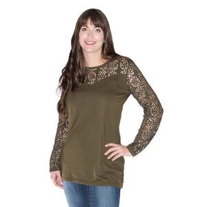 Simply Noelle‎ Olive Lace Cut Out Top | XS